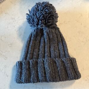 Charcoal Knit Pom-Pom Beanie